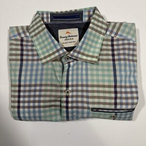 Tommy Bahama Jeans Island Crafted Plaid Short Sleeve Shirt Men's L/G 100% Cotton